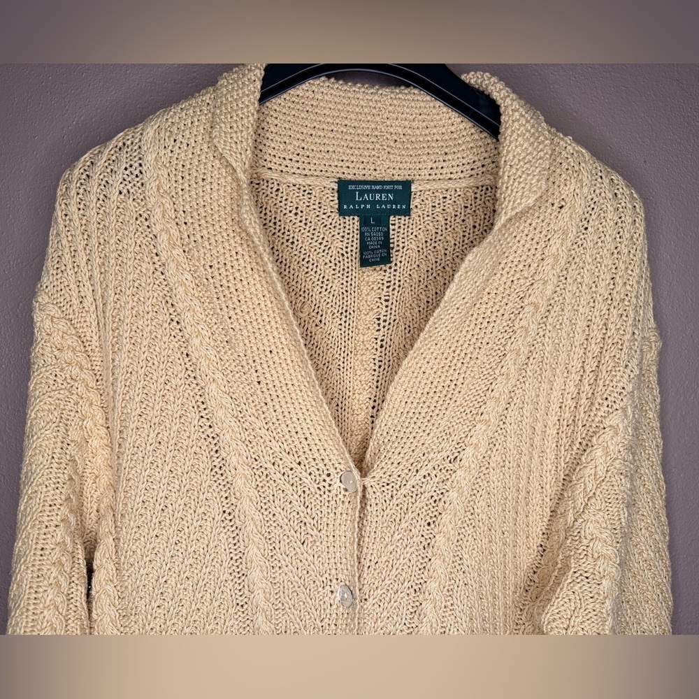 Rare Vtg Ralph Lauren Exclusive Hand Knit Soft Yellow Sweater Cardigan Size Lrg - Picture 3 of 11